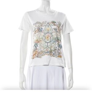 Authentic Christian Dior Short-Sleeve Tee with Multicolor Botanical Graphic